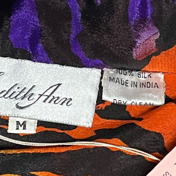 Judith Ann vintage NWT animal print button down hi lo semi sheer Silk blouse, M - Picture 12 of 16